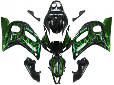 1998-2002 Black Green Flame Yamaha YZF R6 Motorbike Fairing Kits UK