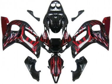 1998-2002 Black Red Flame Yamaha YZF R6 Replacement Fairings UK