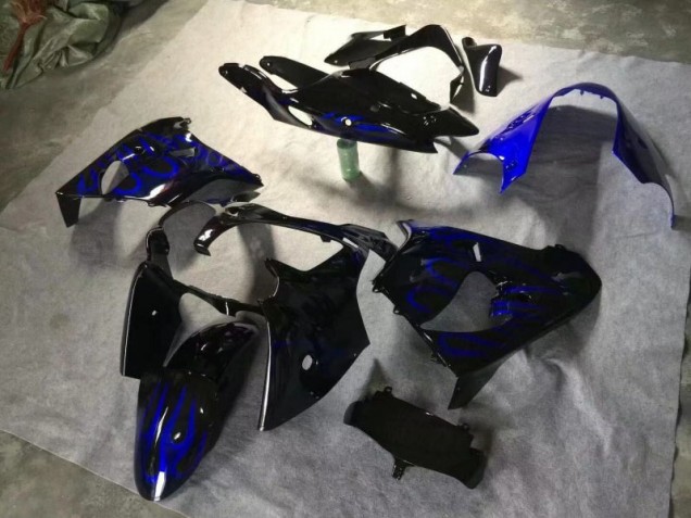 2000-2001 Glossy Black Blue Flame Kawasaki ZX9R Moto Fairings UK