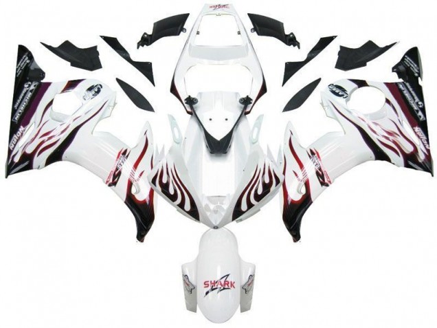 2003-2005 White Black Red Flame Yamaha YZF R6 Motorcycle Fairings UK