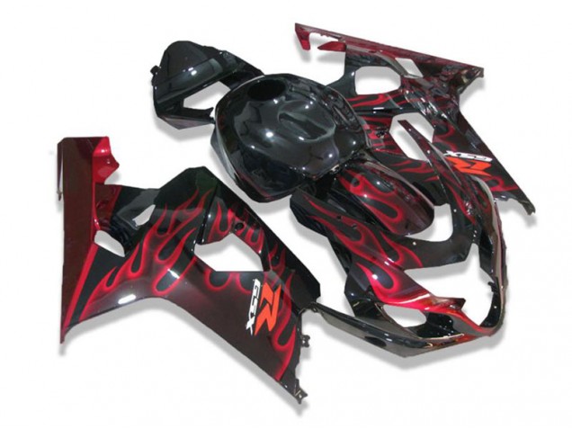 2004-2005 Black Red Flames Suzuki GSXR 600/750 Motorcycle Fairing UK