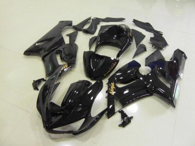 2005-2006 Glossy Black Gold Decals Kawasaki ZX6R Motorcycle Fairings Kits UK