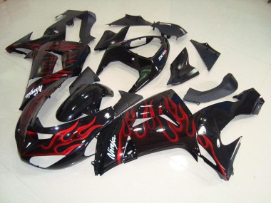 2006-2007 Black Red Flame Kawasaki ZX10R Moto Fairings UK