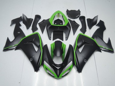 2006-2007 Matte Black with Green Line Kawasaki ZX10R Motorcycle Fairing Kits UK