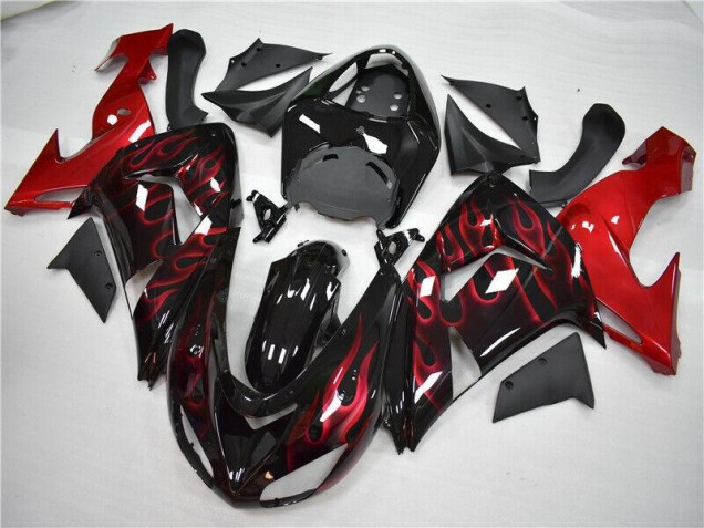 2006-2007 Red Flame Kawasaki ZX10R Motorcycle Fairings Kit UK