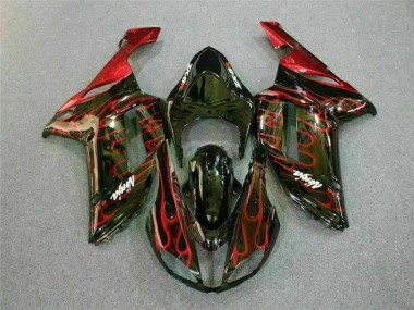 2007-2008 Black Red Flame Kawasaki ZX6R Motor Bike Fairings UK