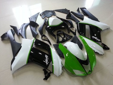 2007-2008 Green Black White Kawasaki ZX6R Motorcycle Fairing Kits UK