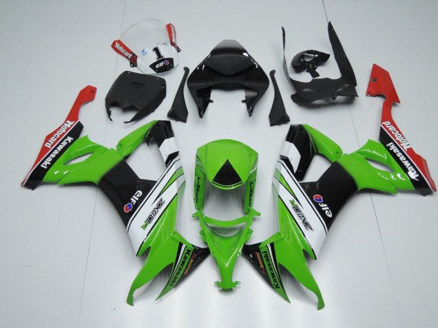 2008-2010 White Black and Green Kawasaki ZX10R Motorcycle Fairing Kits UK