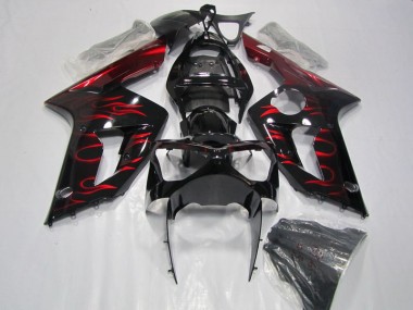 2003-2004 Black Red Flame Kawasaki ZX6R Motorcycle Fairing UK