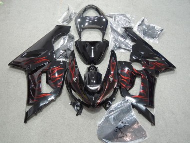 2005-2006 Black Red Flame Kawasaki ZX6R Moto Fairings UK