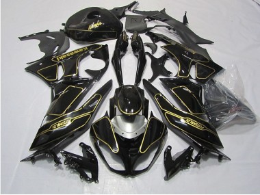 2009-2012 Black Gold Kawasaki ZX6R Motorcycle Fairings Kit UK