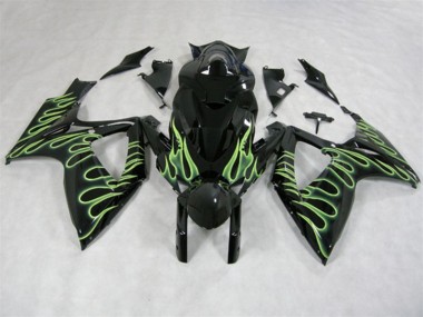 2006-2007 Black Green Flame Suzuki GSXR600 Motorcycle Fairings UK