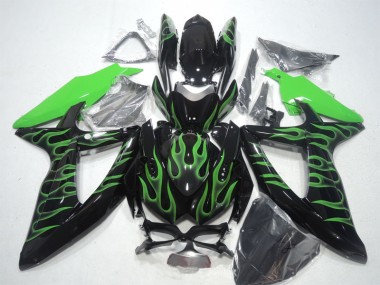 2008-2010 Black Green Flame Suzuki GSXR600 Bike Fairings UK