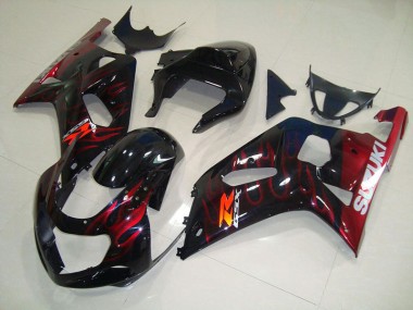 2001-2003 Black Red Flame Suzuki GSXR750 Bike Fairing Kit UK